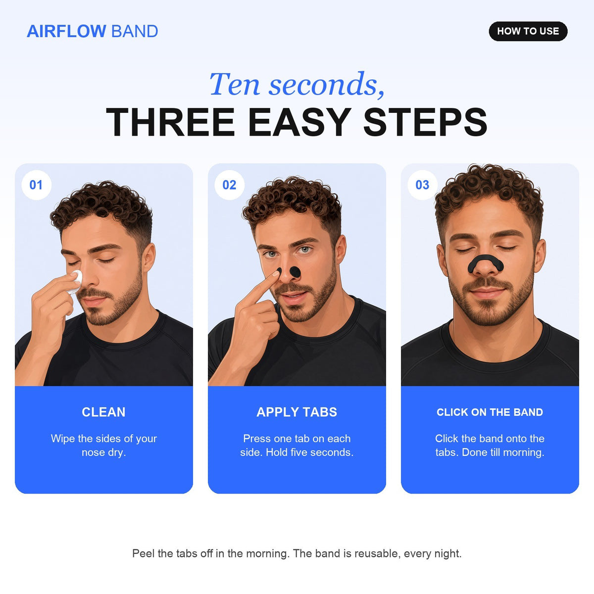 AirFlow Band how to use: clean, apply tabs, click on the band
