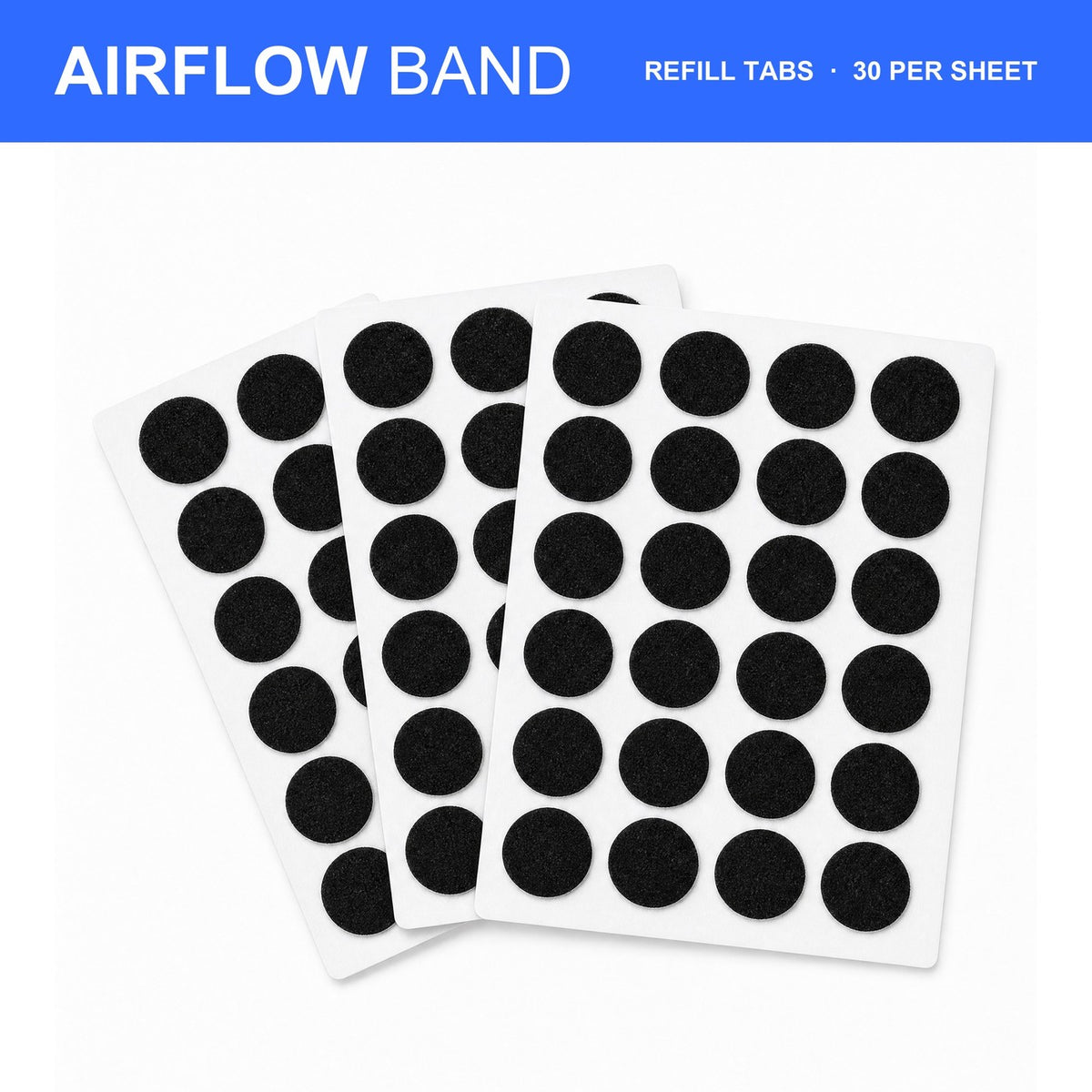 AirFlow Band Refill Tabs: three sheets of 30 hook-and-loop tabs