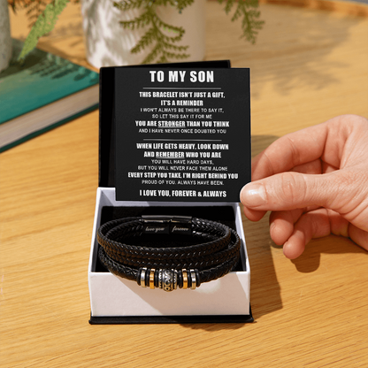 To My Son - Never Alone - Braided Leather Bracelet
