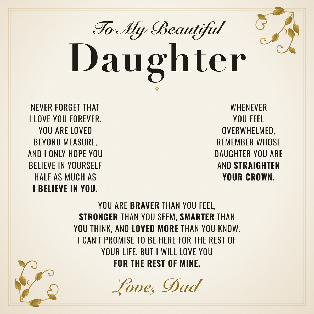 To My Daughter necklace — message card