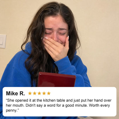 Customer review photo — daughter's reaction opening the gift box