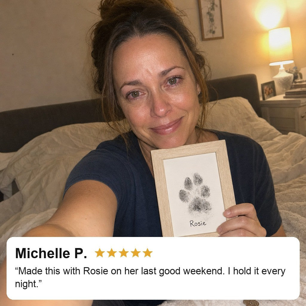 Review: Michelle P., framed paw print of Rosie